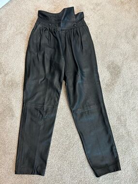 Vintage black 80s 90s leather pleated tapered pants high waisted